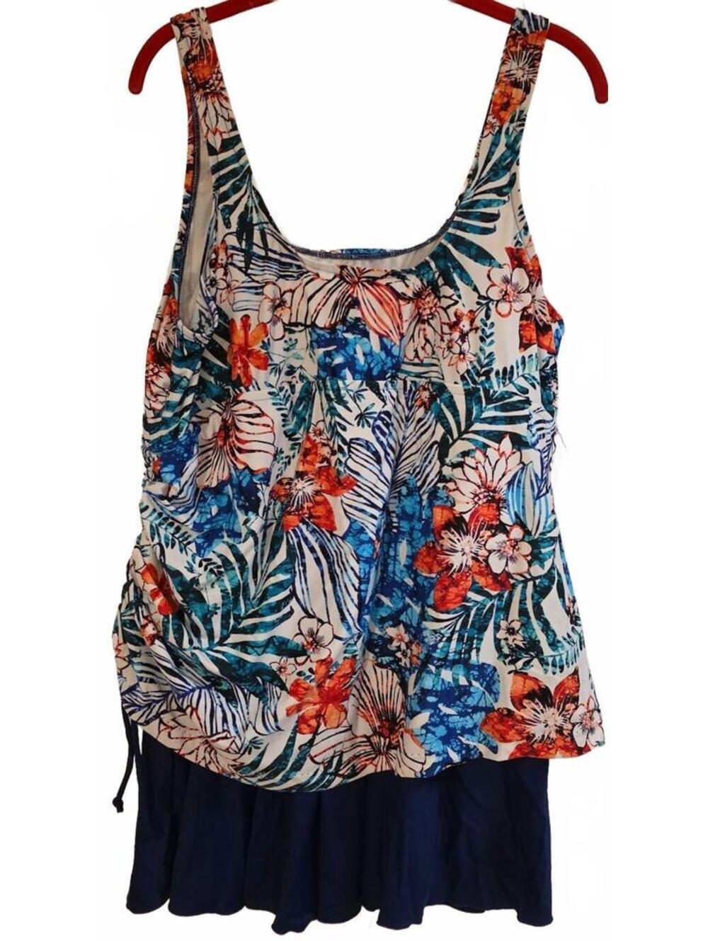 New Women's Size 22 Floral Print One-Piece Swimsuit with Adjustable Straps